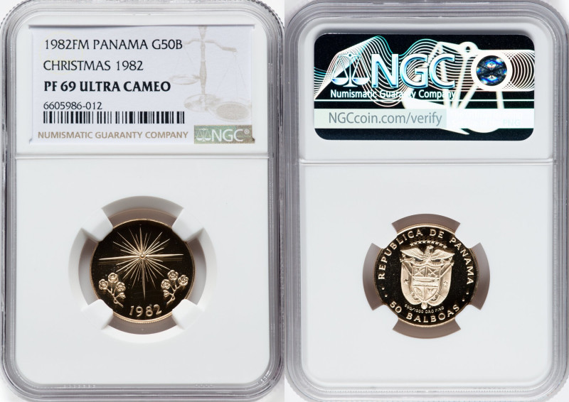 Republic gold Proof "Christmas" 50 Balboas 1982-FM PR69 Ultra Cameo NGC, Frankli...