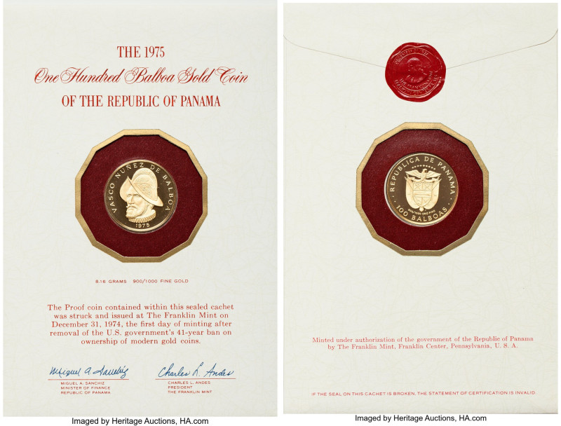 Republic gold "Vasco Nuñez de Balboa - 500th Anniversary of Birth" 100 Balboas 1...