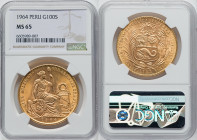 Republic gold 100 Soles 1964 MS65 NGC, Lima mint, KM231. An impressively, detailed coin, with lustrous surfaces. HID09801242017 © 2022 Heritage Auctio...