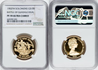 Republic gold Proof "Battle of Guadalcanal - 50th Anniversary" 100 Dollars 1982-FM PR70 Ultra Cameo NGC, Franklin mint, KM45. One of 3 graded Top Pop....