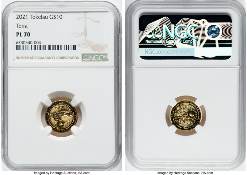 Elizabeth II gold Prooflike "Terra" 10 Dollars 2021 PL70 NGC, Bratislava mint, K...