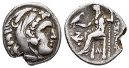 KINGS of MACEDON. Alexander III The Great.(336-323 BC). Lampsakos.Drachm.

Obv : Head of Herakles right, wearing lion skin.

Rev : AΛΕΞΑΝΔΡΟΥ.
Zeus se...