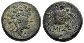 PONTUS. Amisos. Time of Mithradates VI Eupator (Circa 105-90 or 90-85 BC). Ae.

Obv : Head of Dionysos right, wearing ivy wreath.

Rev : AMIΣOY.
Thyrs...