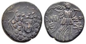 PONTUS. Amisos.(Circa 85-65 BC). Time of Mithradates VI Eupator.Ae.

Ob v: Aegis facing.

Rev : AMIΣOY.
Nike advancing right with shouldered palm...