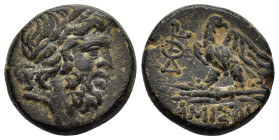 PONTUS.Amisos.Mithradates VI.(Circa 85-65 B)C.Ae.

Obv : Laureate head of Zeus right.

Rev : AMIΣOY.
Eagle standing left on thunderbolt, wings open, h...