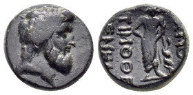 PHRYGIA. Akmoneia.(1st century BC).Ae.

Obv : Head of Zeus right, wearing oak wreath.

Rev : AKMONE TIMOΘEOY MENEΛA.
Asklepios standing facing, leanin...