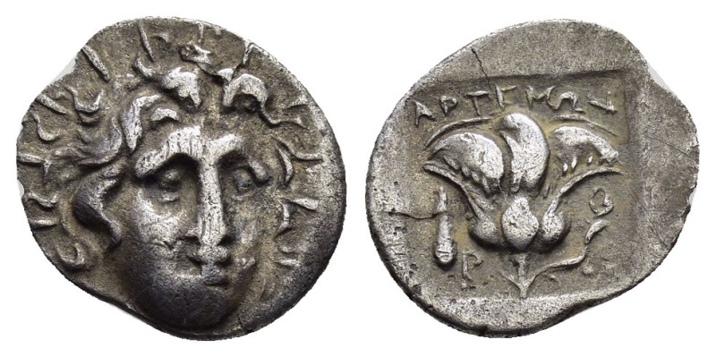 CARIA. Rhodes.(Circa 170-150 BC). Hemidrachm.

Obv : Radiate head of Helios faci...