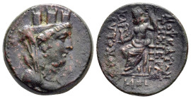 CILICIA.Mopsos.(circa 164-27 BC).Ae.

Obv : Veiled and turreted bust of Tyche right.

Rev : ΜΟΨΕΑΤΩΝ ΤΗΣ ΙΕΡΑΣ ΚΑΙ ΑΥΤΟΝΟΜΟΥ.
Zeus seated left, holdin...