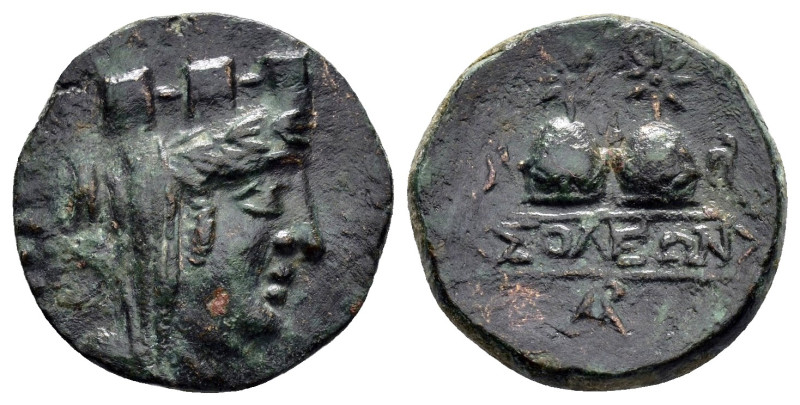 CILICIA. Soloi.(Circa 2nd-1st centuries BC).Ae.

Obv : Turreted, veiled and drap...