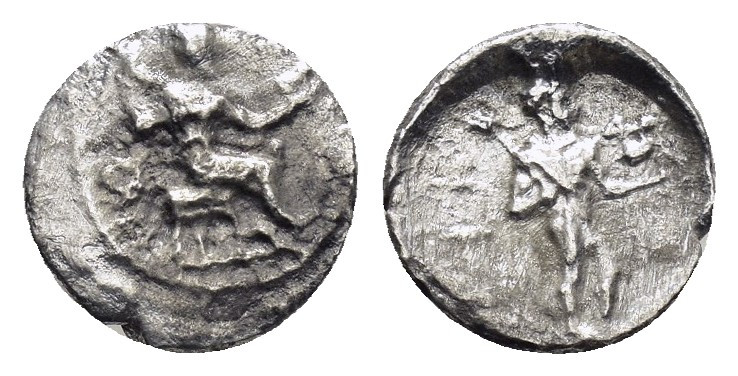 CILICIA. Tarsos. Tiribazos.(Satrap of Lydia, 388-380). Obol.

Obv : Baaltars sea...