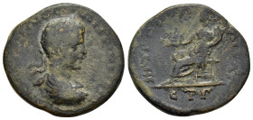 CAPPADOCIA. Caesarea.Elagabal (218-222). Ae. 

Obv : Κ Μ ΑΥΡΗ ΑΝΤⲰΝƐΙ.
Laureate and draped bust right.

Rev : ΜΗΤΡO ΚΑΙϹΑ, ƐΤ Γ.
Apollo seated left on...
