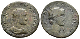 CILICIA.Epiphaneia.Valerian I.(253-260).Ae.

Obv :
Radiate, draped and cuirassed bust right.

Rev :
Bust of Dionysos with Thyrsos and wreath right. 
S...