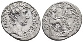 SELEUCIS & PIERIA. Antioch. Augustus (27 BC-14 AD). Tetradrachm. 

Obv : KAIΣAPOΣ ΣEBAΣTOV.
Laureate head right.

Rev : ETOVΣ NIKHΣ.
Tyche seated righ...