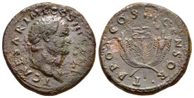 TITUS (Caesar, 69-79). Dupondius. Struck for use in Antioch.

Obv: T CAESAR IMP PONT.
Laureate head right.

Rev: TR POT COS III CENSOR.
Winged caduceu...