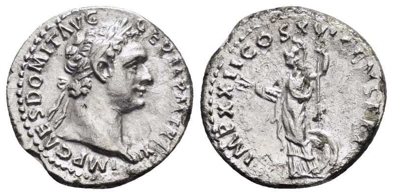 DOMITIAN (81-96).Rome.Denarius. 

Obv : IMP CAES DOMIT AVG GERM P M TR P XII.
La...