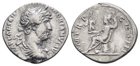HADRIAN.(117-138).Rome.Denarius.

Obv : IMP CAESAR TRAIAN HADRIANVS AVG.
Laureate bust right.

Rev : P M TR P COS III.
Roma seated left on cuirass, ho...