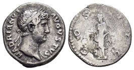 HADRIAN (117-138).Rome.Denarius. 

Obv : HADRIANVS AVGVSTVS.
Laureate bust right, slight drapery on far shoulder.

Rev : COS III.
Libertas standing le...