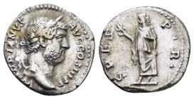 HADRIAN (117-183).Rome.Denarius. 

Obv : HADRIANVS AVG COS III P P.
Bare head right.

Rev : SPES P R.
Spes advancing left, holding flower and raising ...