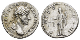 HADRIAN (117-138).Rome.Denarius.

Obv : IMP CAESAR TRAIAN HADRIANVS AVG.
Laureate, draped bust right.

Rev : P M TR P COS III.
Aequitas standing facin...
