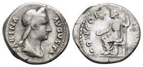 SABINA (Augusta, 128-136).Rome.Denarius. 

Obv : SABINA AVGVSTA.
Draped bust right.

Rev : CONCORDIA AVG.
Concordia seated left on throne, holding pat...