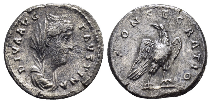 DIVA FAUSTINA I (Died 140).Rome.Denarius. 

Obv : DIVA AVG FAVSTINA.
Veiled, dia...