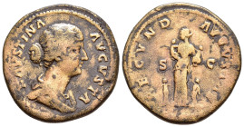 FAUSTINA II (Augusta, 147-175).Rome.Sestertius. 

Obv : FAVSTINA AVGVSTA.
Draped bust right.

Rev : FECVND AVGVSTAE / S - C.
Fecunditas standing facin...