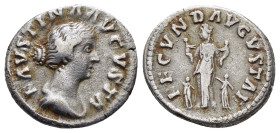 FAUSTINA II (Augusta, 147-176).Rome.Denarius. 

Obv : FAVSTINA AVGVSTA.
Draped bust right.

Rev : FECVND AVGVSTAE.
Fecunditas standing left, holding a...