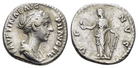 FAUSTINA II (Augusta, 147-175).Rome.Denarius. 

Obv : FAVSTINAE AVG PII AVG FIL.
Draped bust right.

Rev : VENVS.
Venus standing left, holding apple a...