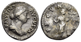FAUSTINA II (Augusta, 147-175).Rome.Denarius.

Obv : FAVSTINA AVGVSTA. Draped bust right.

Rev : FECVNDITAS.
Fecunditas standing facing, head right, h...