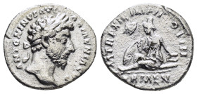 MARCUS AURELIUS (161-180).Rome.Denarius. 

Obv : ANTONINVS AVG ARMENIACVS.
Laureate head right.

Rev : P M TR P XVIII IMP II COS III / ARMEN.
Armenia ...