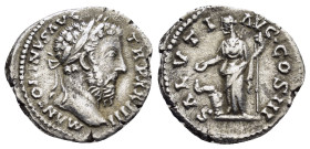 MARCUS AURELIUS (161-180).Rome.Denarius.

Obv : M ANTONINVS AVG TR P XXIIII.
Laureate head right.

Rev : SALVTI AVG COS III.
Salus standing left with ...