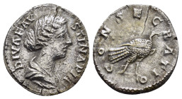 DIVA FAUSTINA II (Died 176).Rome.Denarius. 

Obv : DIVA FAVSTINA PIA.
Draped bust right.

Rev : CONSECRATIO.
Peacock standing right, head reverted.
RI...