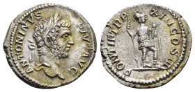 CARACALLA (197-217).Rome.Denarius. 

Obv : ANTONINVS PIVS AVG.
Laureate head right.

Rev : PONTIF TR P XIII COS III.
Virtus standing right with spear ...