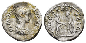 PLAUTILLA (Augusta, 202-205).Rome.Denarius. 

Obv : PLAVTILLA AVGVSTA.
Draped bust right.

Rev : CONCORDIA FELIX.
Plautilla and Caracalla standing fac...