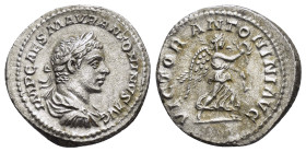 ELAGABALUS (218-222).Rome.Denarius. 

Obv : IMP CAES M AVR ANTONINVS AVG.
Laureate, draped and cuirassed bust right.

Rev : VICTOR ANTONINI AVG.
Victo...