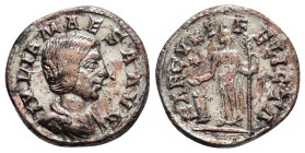 JULIA MAESA (Augusta, 218-224).Rome.Denarius. 

Obv : IVLIA MAESA AVG.
Draped bust right.

Rev : SAECVLI FELICITAS.
Felicitas standing left, holding c...