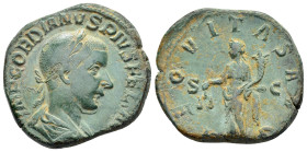 GORDIAN III.(238-244).Rome.Sestertius.

Obv : IMP GORDIANVS PIVS FEL AVG.
Laureate, draped and cuirassed bust right.

Rev : AEQVITAS AVG S C.
Aequitas...