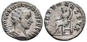 GORDIAN III (238-244). Antoninianus. Antioch.

Obv : IMP GORDIANVS PIVS FEL AVG.
Radiate and cuirassed bust right.

Rev : FORTVNA REDVX.
Fortuna seate...
