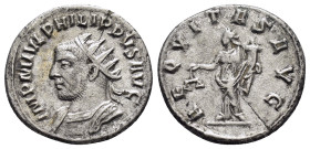 PHILIP II (244-247). Antoninianus. Antioch. 

Obv : IMP M IVL PHILIPPVS AVG.
Radiate, draped bust left.

Rev : AEQVITAS AVG.
Aequitas standing left wi...