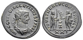 DIOCLETIAN (284-305). Antoninianus. Antioch.

Obv: IMP C C VAL DIOCLETIANVS P F AVG.
Radiate, draped and cuirassed bust right.

Rev: IOV ET HERCV CONS...