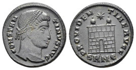 CONSTANTINE I THE GREAT (307/310-337). Follis. Nicomedia.

Obv : CONSTANTINVS AVG.
Diademed head right.

Rev : PROVIDENTIAE AVGG.
Camp gate, with two ...