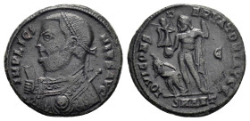 LICINIUS I (308-324). Follis. Antioch.

Obv : IMP LICINIVS AVG.
Laureate and draped bust left, holding mappa, globus and sceptre.

Rev : IOVI CONSERVA...