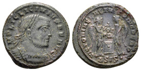 LICINIUS I (308-324). Follis. Siscia.

Obv : IMP LIC LICINIVS P F AVG.
Laureate and cuirassed bust right.

Rev : VICTORIAE LAETAE PRINC PERP / Δ SIS.
...