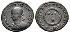 CONSTANTINE II (Caesar, 316-337). Follis. Thessalonica.

Obv : CONSTANTINVS IVN NOB C.
Laureate, draped and cuirassed bust left.

Rev : CAESARVM NOSTR...