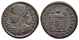 CRISPUS (Caesar, 316-326). Follis. Nicomedia.

Obv : FL IVL CRISPVS NOB CAES.
Laureate, draped and cuirassed bust left.

Rev : PROVIDENTIAE CAESS.
Cam...