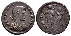 ARCADIUS.(383-408).Cyzicus.Ae. 

Obv : DN ARCADIVS P F AVG.
Diademed, draped and cuirassed bust right.

Rev : VIRTVS - EXERCITI.
Arcadius, standing le...
