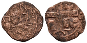 CRUSADERS. Uncertain, circa 11-12 century. Follis uncertain mint (Edessa?). 

Obv : Nimbate bust of Christ.

Rev : Cross with forked extremities.

Con...
