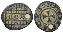 CRUSADERS. Lusignan Kingdom of Cyprus. Henry I.(1218-1253). Ae.

Obv : +hENRICVS.
Cross pattée.

Rev : REX.
Gateway with three turrets.
Metcalf 482-48...