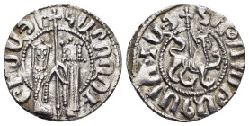 CILICIAN ARMENIA.Hetoum I with Zabel.(1226-1270).Sis.Tram.

Obv : Zabel and Hetoum standing facing, holding long cross with two banners between; pelle...