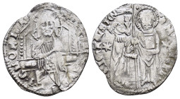 ITALY. Venice. Michele Steno (1400-1413) . Grosso.

Obv : Christ Pantokrator enthroned facing.

Rev : Doge, standing right, and S. Marco, standing...